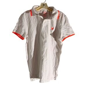 American Eagle Outfitters Mens White Classic Fit Polo Shirt Orange Trim M